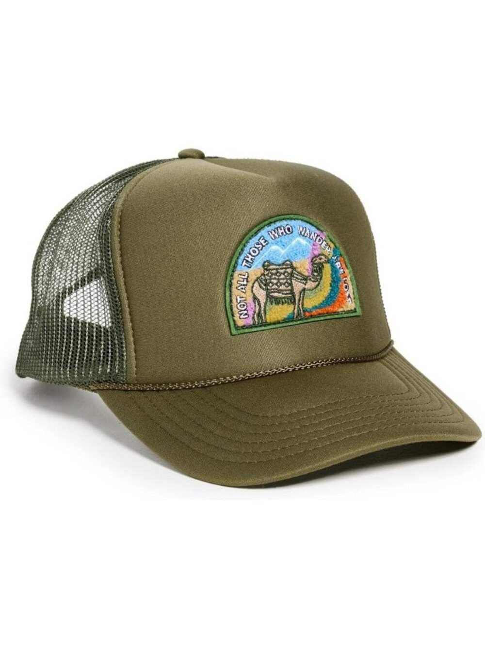 Olive Green Trucker Hat for Women - Not All Who Wander, Adjustable Fit